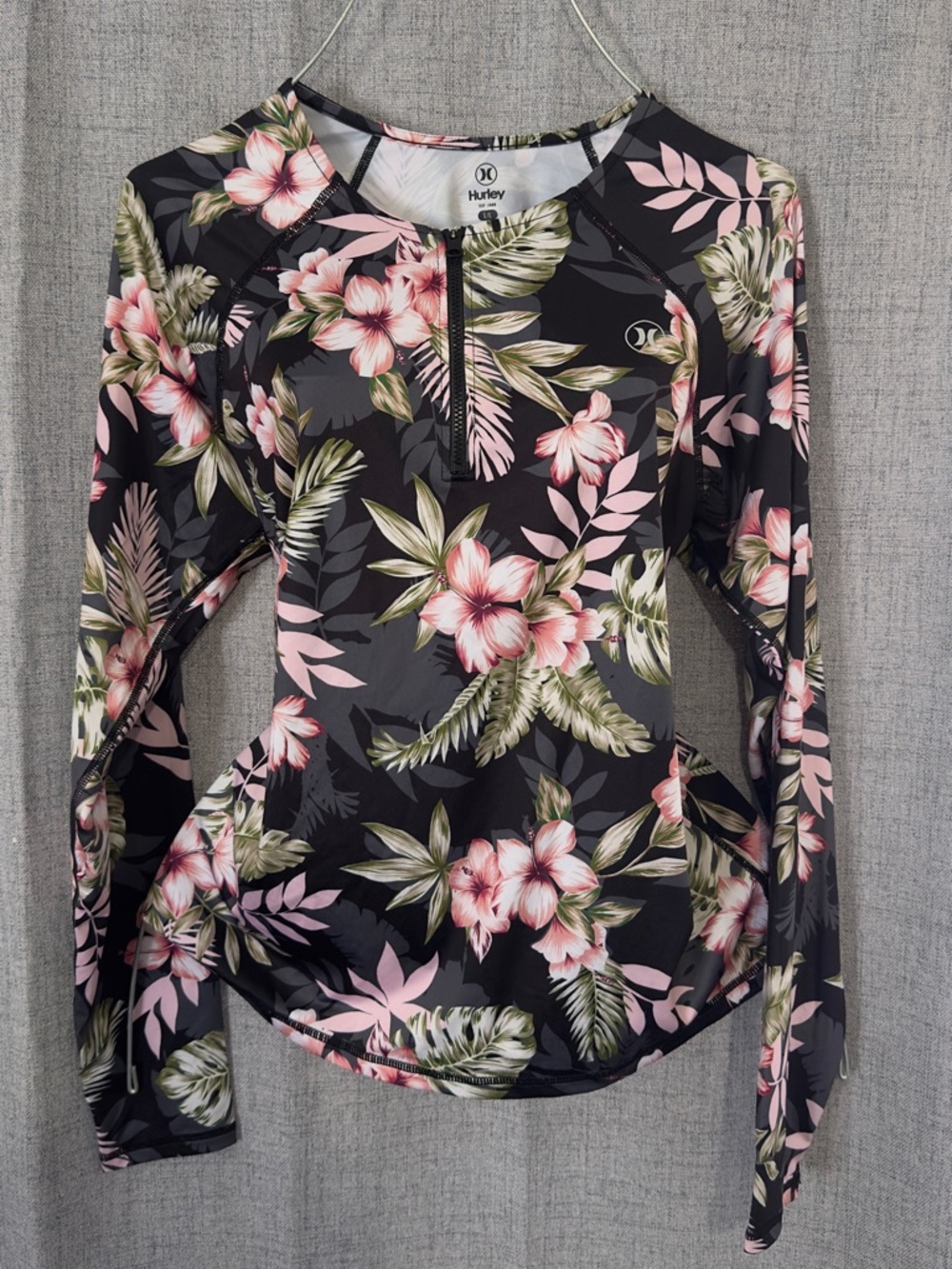 Hurley Black Floral Long Sleeve Rash Guard with Floral Print